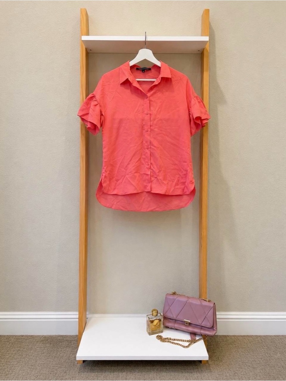 French Connection Barbie pink crepe ruffle sleeve blouse